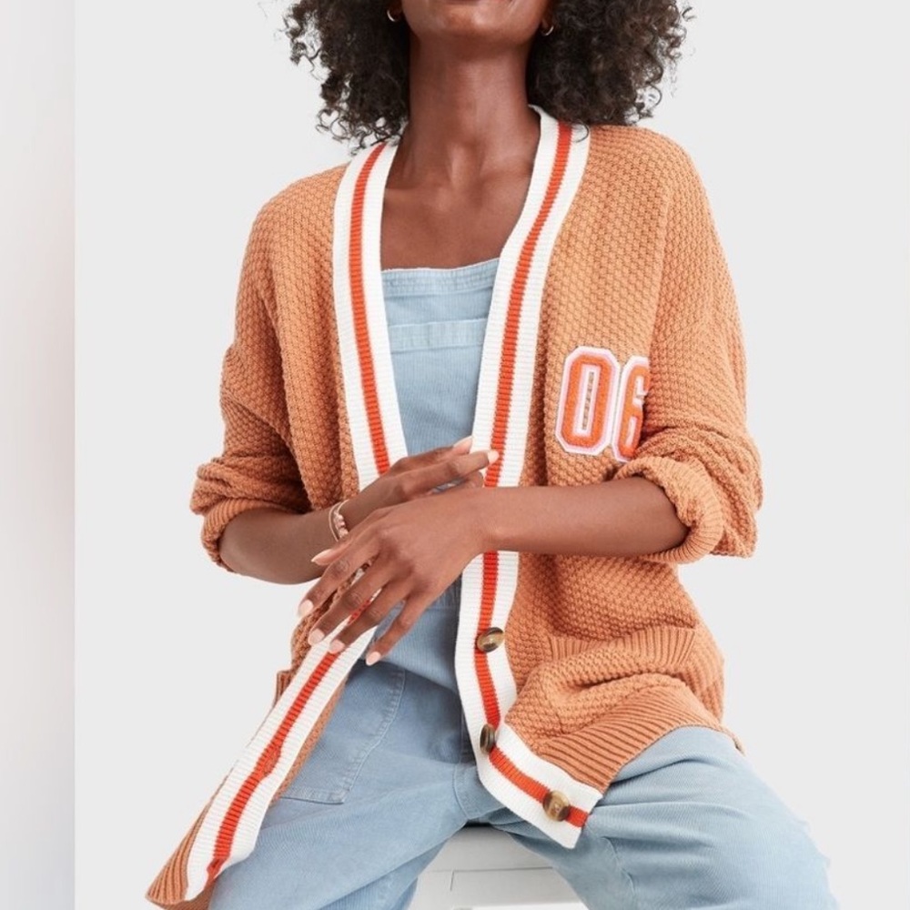 Aerie Varsity Oversized Waffle Knit Cardigan‎ Size XS 06 Patch Academia NWOT